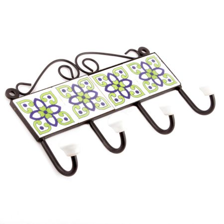 White Navy Blue Floral Ceramic Tiles Hooks Online